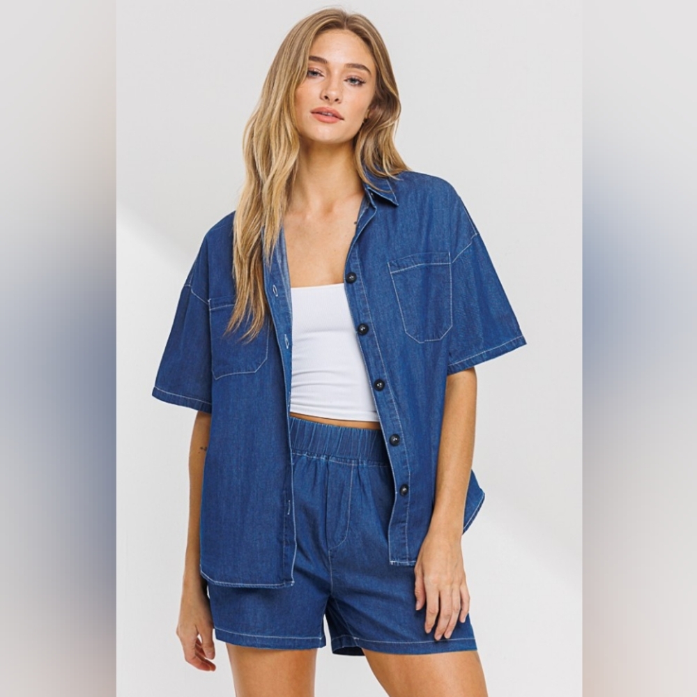 Dark Denim Blue Women's Button-Up Shirt